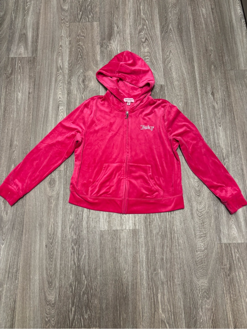 Juicy Couture Bright Pink Velour Zip-Up Hoodie with J Initial Pull